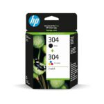 Rendimiento aceptable, pero el HP 304 podría ser más duradero. hp-304-pack-tinta-negro-tricolor-portada